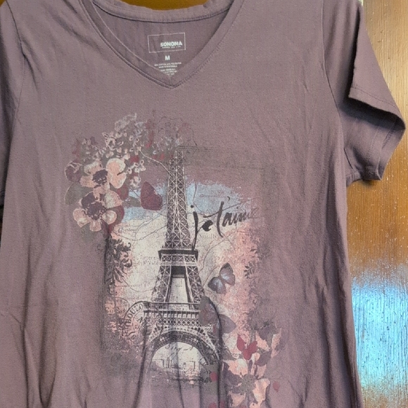 Sonoma Women's Purple Eiffel Tower Graphic Tee - Picture 1 of 6